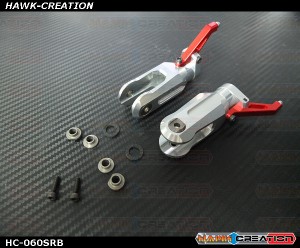 Hawk Creation LOGO 600/SE Metal Main Rotor Grips V2 (Silver, Red Arm)-New